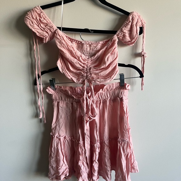 Amazon Two Piece Off Shoulder Drawstring Crop Top and Skirt Set - Picture 2 of 6